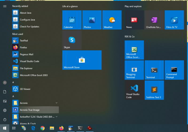 view of start menu showing the new shortcut