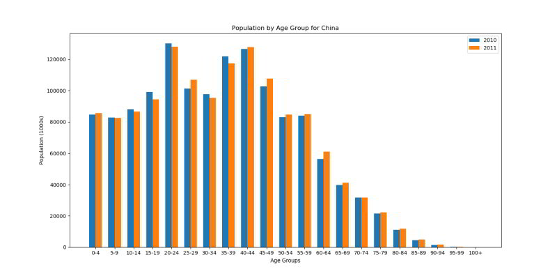 China population for years 2010 and 2011, all age groups