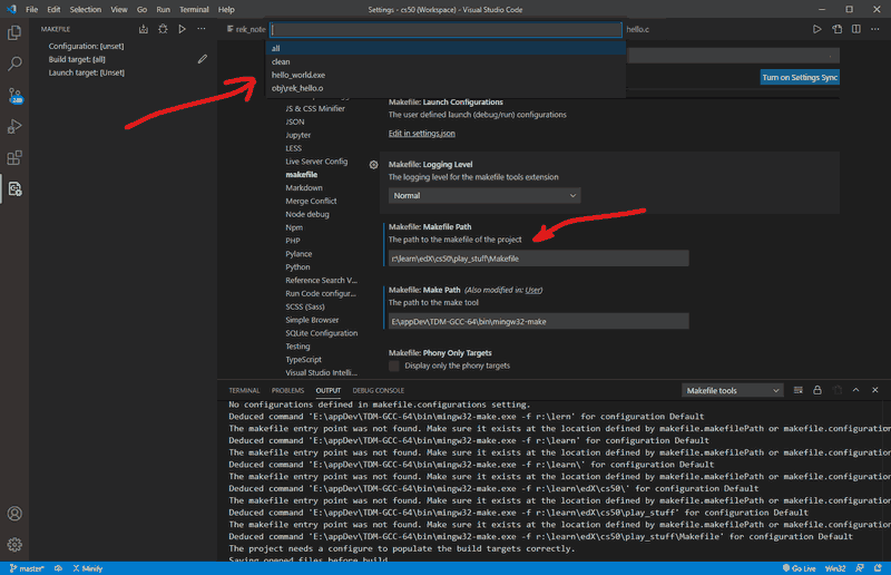 setting makepath and selecting build target