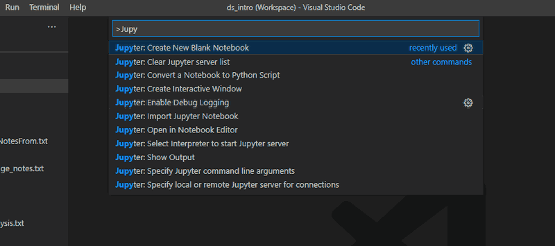 using VSCode Command Palette to create new Jupyter Notebook