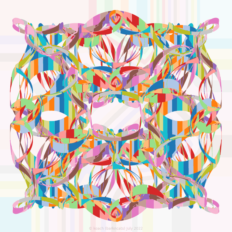gnarly spirograph image generated with matplotlib fill_between(), with linear and rotational transformations