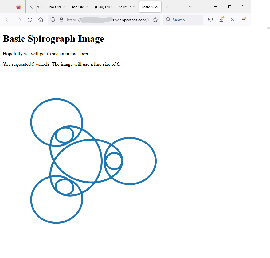 screen shot of basic spirograph image generated in browser via cloud app
