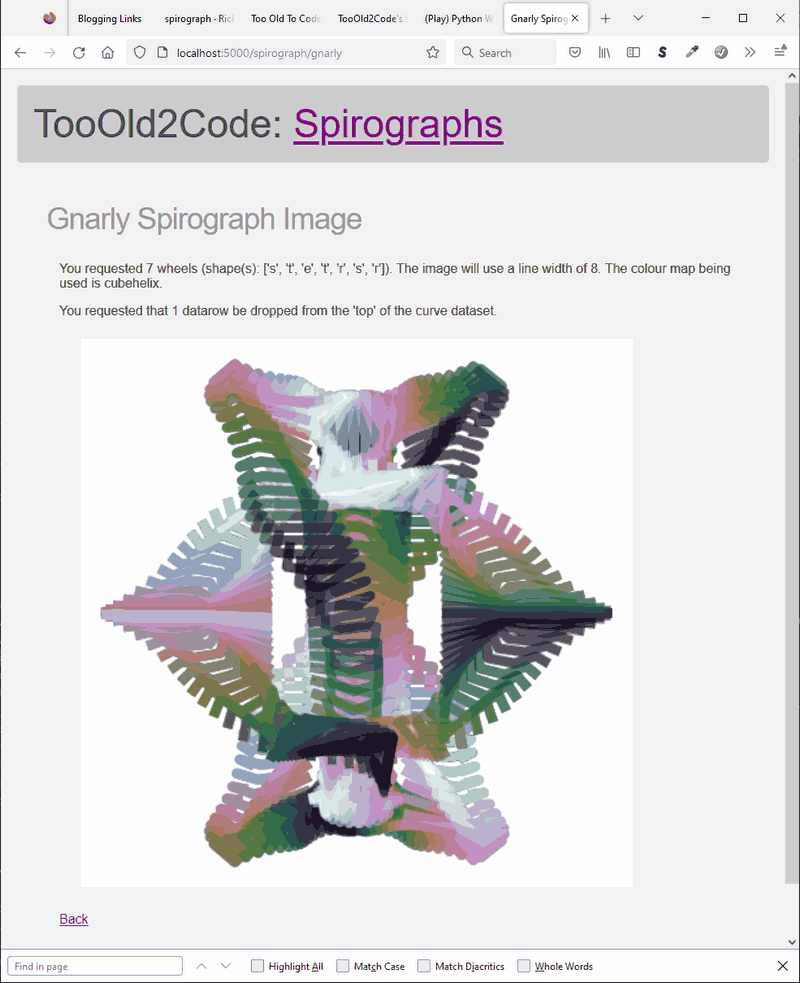 screen shot of gnarly spirograph image using a user selected colour map