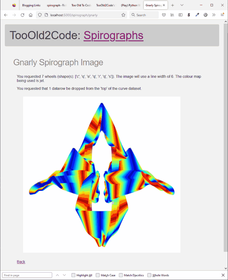 screen shot of gnarly spirograph image using a user selected colour map