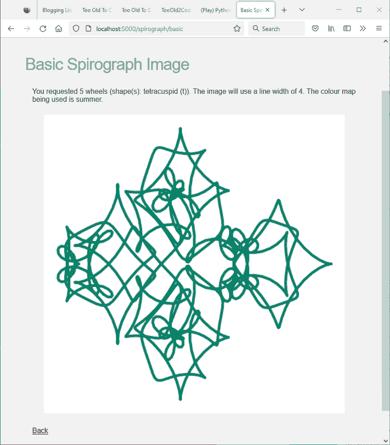 screen shot of basic spirograph image using a user selected colour map