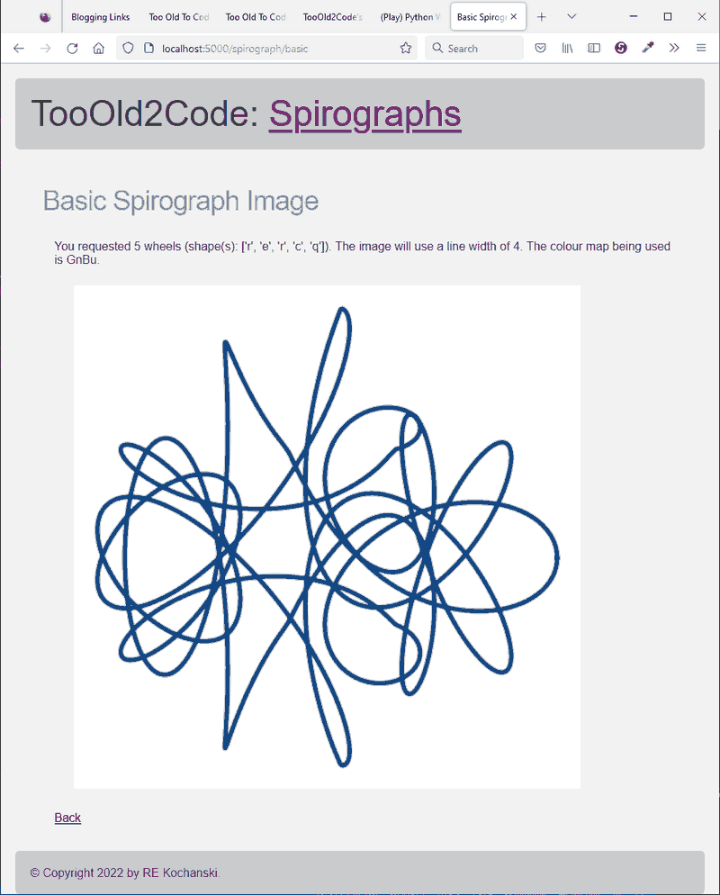 screen shot of basic spirograph image using a user selected colour map