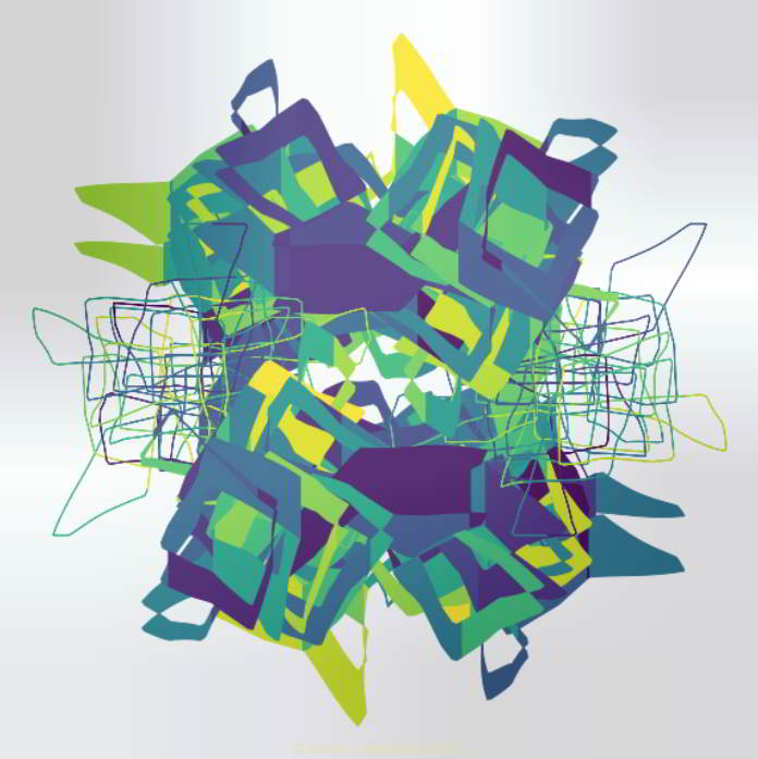 basic spirograpn image using colour between idea to simulate a cycling line width with 2D transforms added