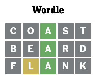 a third Wordle guess (flank)