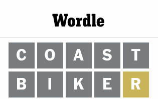 1st and 2nd Wordle guesses (coast, biker)