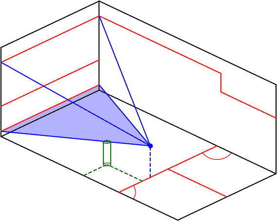 isometric view of a hardball doubles court with a ball, resulting 3-D pyramid and symbolize opponent