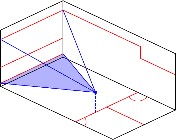 isometric view of a hardball doubles court with a ball and resulting 3-D pyramid