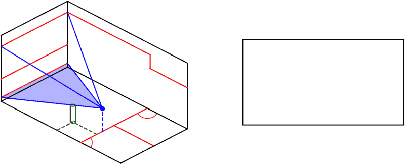 figure with two subplots on one row with isometric image on the left, blank side wall on the right