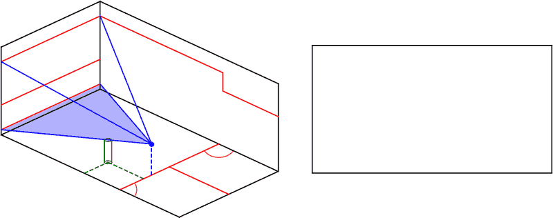 figure with two subplots on one row with isometric image on the left, blank side wall on the right