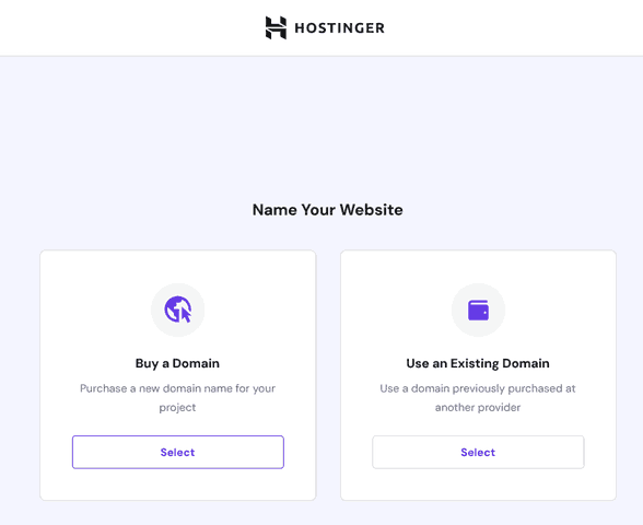 'name your website' page at Hostinger.com