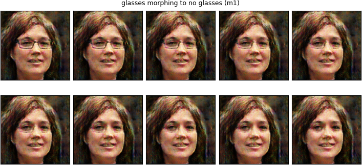 first of two figures showing images morphing from face with glasses to that face without glasses