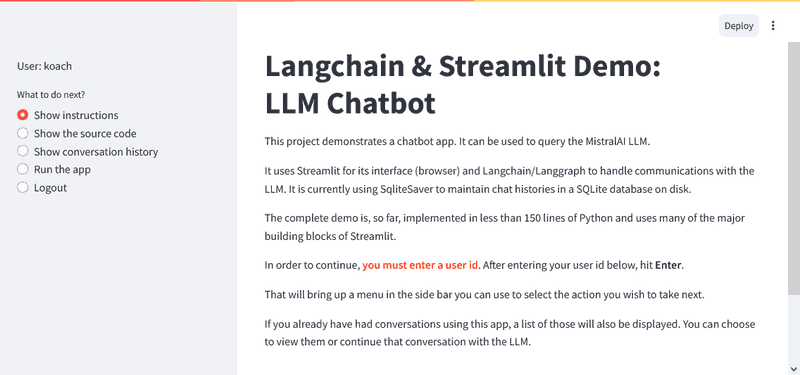 a view of the starting page after a successful login