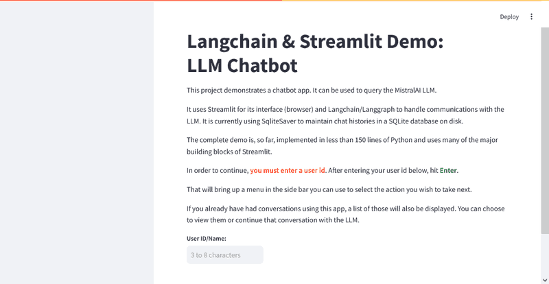 current state of the streamlit apps starting page