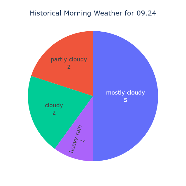 modified pie chart with a title, no legend, weather condition and count displayed in each segment